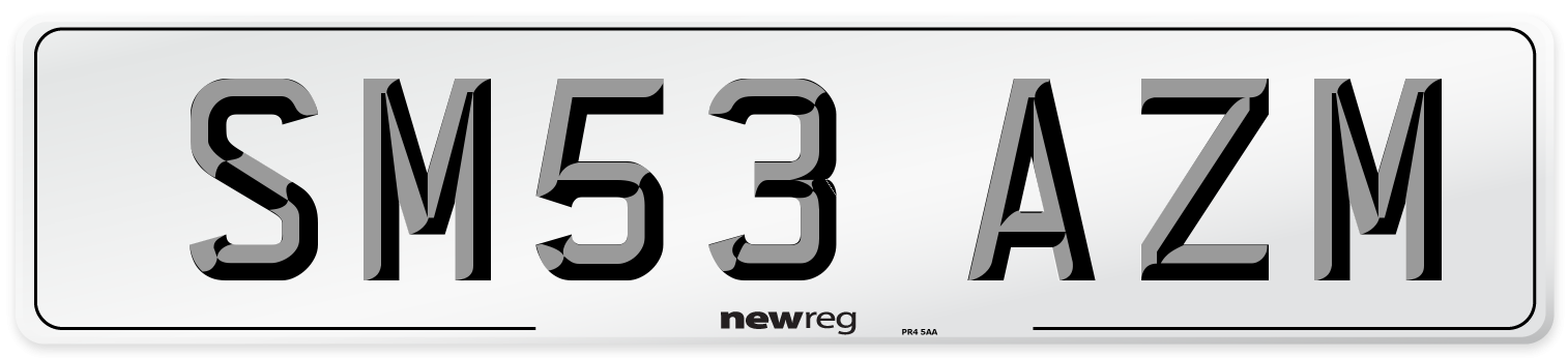 SM53 AZM Number Plate from New Reg